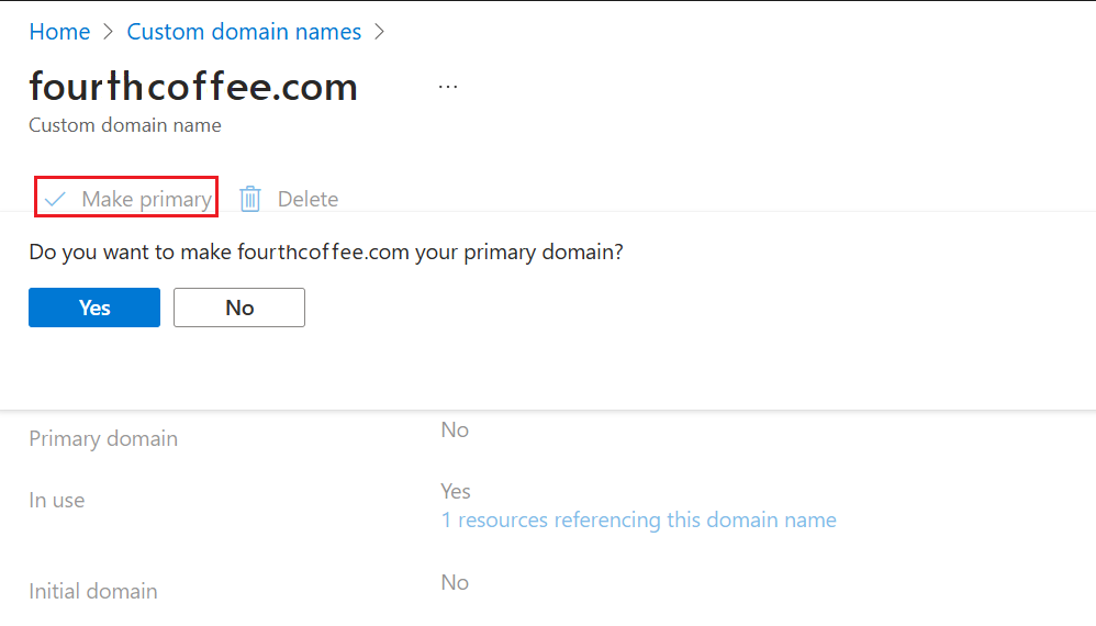 Screenshot of making a domain name the primary.
