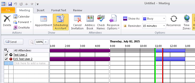 Snímek obrazovky ukazuje, že vzdálení uživatelé uvidí data o volném čase v Pomocníkovi pro plánování.