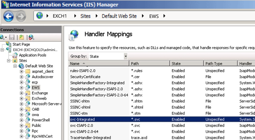 Snímek obrazovky se stránkou Mapování obslužných rutin v části EWS