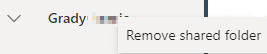 Snímek obrazovky znázorňující položku odebrání sdílené složky při kliknutí pravým tlačítkem myši na složku.