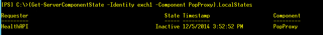 Snímek obrazovky s rutinou Get-ServerComponentState