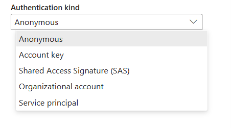 Screenshot showing selecting authentication kind page.
