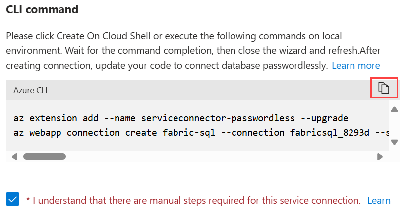 Snímek obrazovky webu Azure Portal zobrazující příkazy rozhraní příkazového řádku