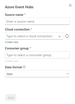 Snímek obrazovky znázorňující zdrojovou konfiguraci služby Azure Event Hubs