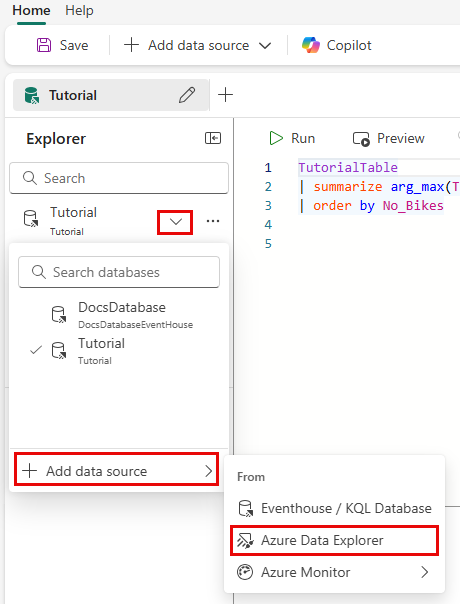 Screenshot obrazovky znázorňující nabídku zdroje dat se seznamem připojených databází