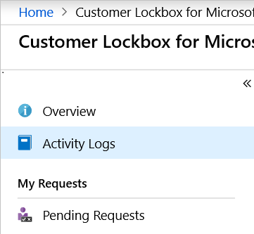 Snímek obrazovky s protokoly aktivit v Customer Lockboxu pro Microsoft Azure