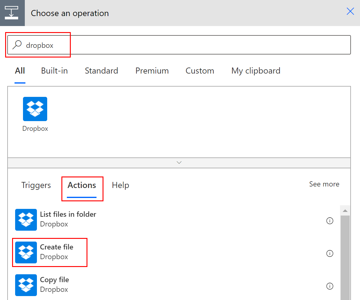 Vytvoření souboru Dropbox Snímek obrazovky vytvoření souboru Dropbox.
