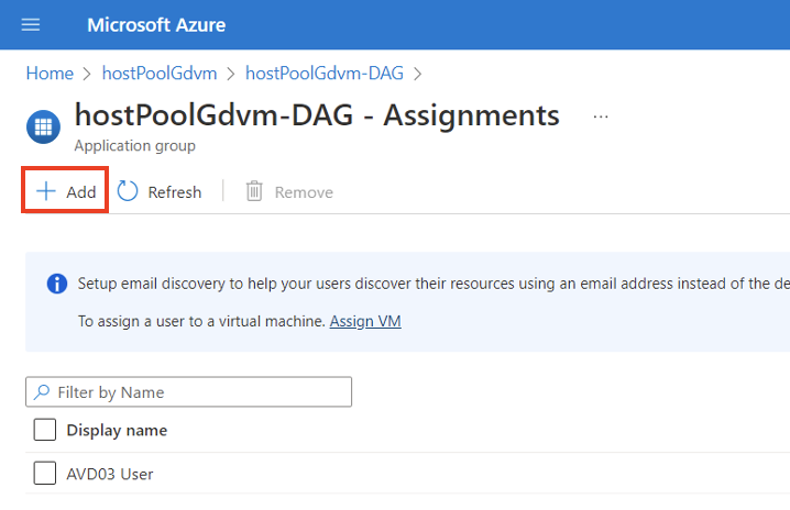 Screenshot showing how to add users to host pool