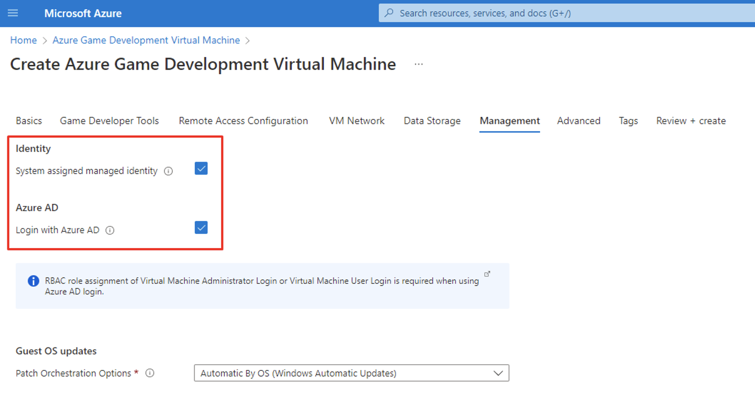 Screenshot showing options selected for managed identity and Azure AD