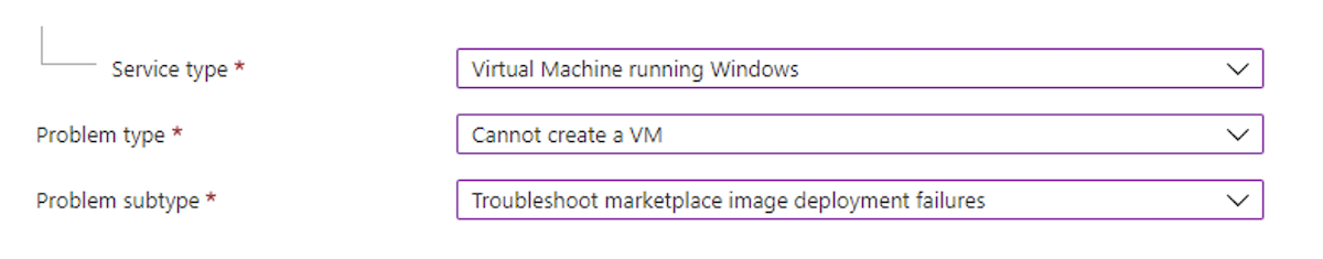 Screenshot showing what to include in support request when VM creation fails