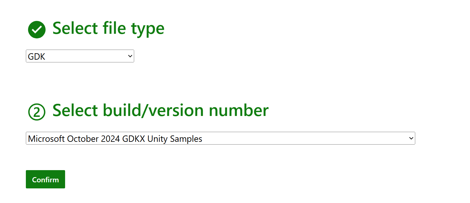 sample name in the list of builds under the GDK file type in the download portal