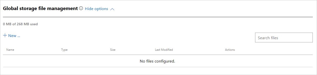 Screenshot that shows Global storage file management