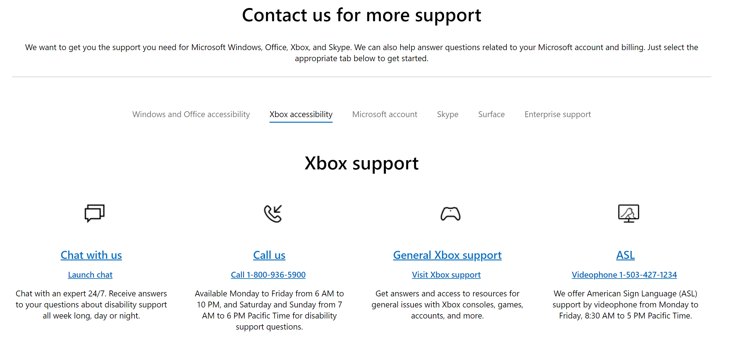 Další snímek obrazovky s webem Microsoft Disability Answer Desk. 