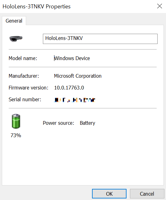 Stránka Vlastnosti v Windows 10 pro HoloLens-3TNKV