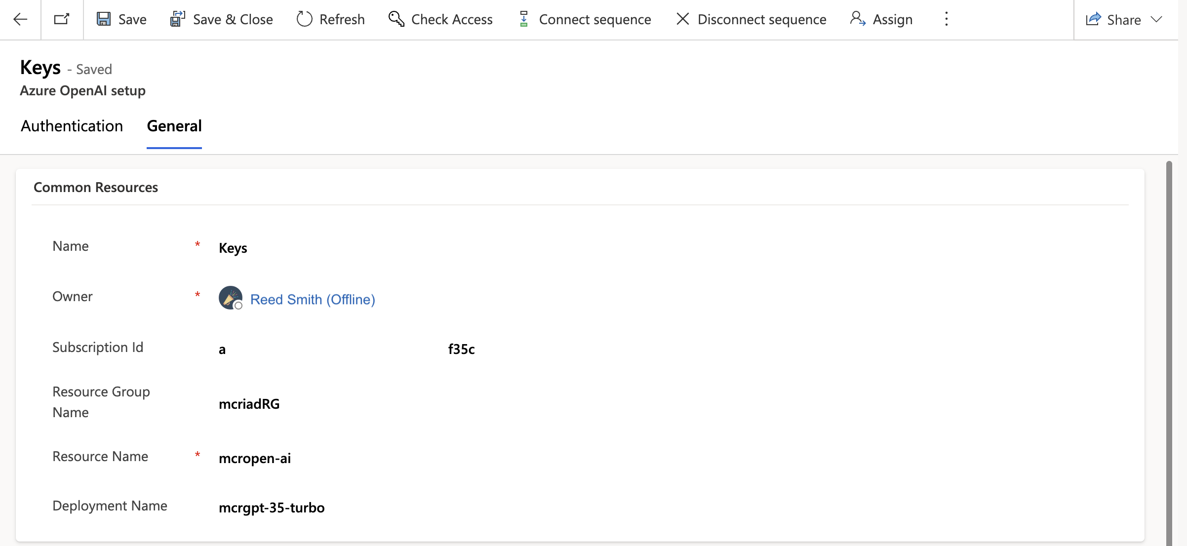 Snímek obrazovky ukazuje kartu obecné Azure OpenAI.