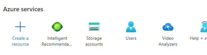 Vyhledávací panel Azure Services s uzlem pro účty úložiště.