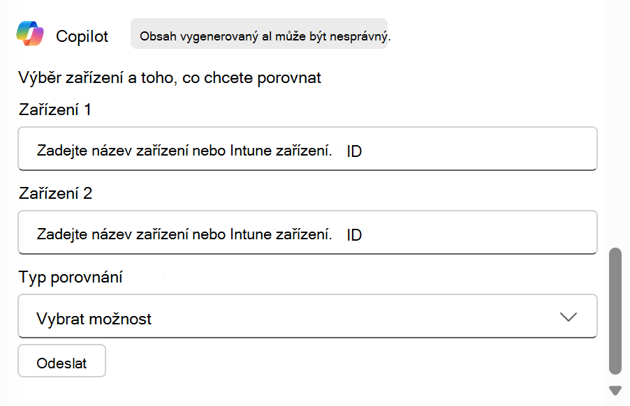 Snímek obrazovky znázorňující porovnání dvou zařízení v centru pro správu Microsoft Intune nebo Intune