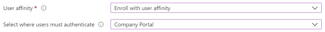 V Centru pro správu Intune a Microsoft Intune zaregistrujte zařízení s iOS/iPadOS pomocí Apple Configuratoru. Vyberte Zaregistrovat se s přidružením uživatele a k ověření použijte aplikaci Portál společnosti.