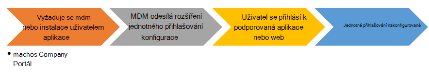 Vývojový diagram koncového uživatele při instalaci rozšíření aplikace s jednotným přihlašováním na zařízeních s macOS v Microsoft Intune