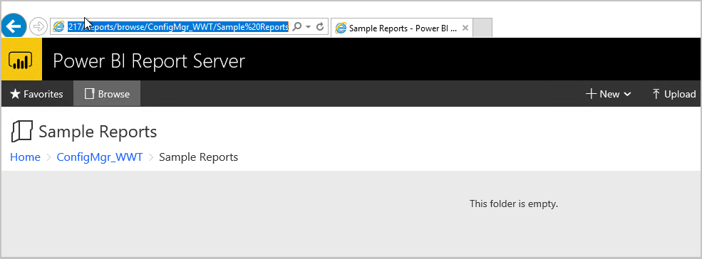 Vytvoření složky Ukázková sestava v kořenové složce Configuration Manager sestav z
