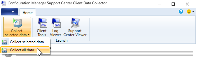 Možnost Shromáždit všechna data v klientském kolektoru dat centra podpory