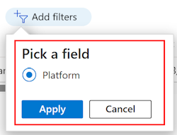 Snímek obrazovky znázorňující filtrovaný seznam filtrů podle platformy v Microsoft Intune