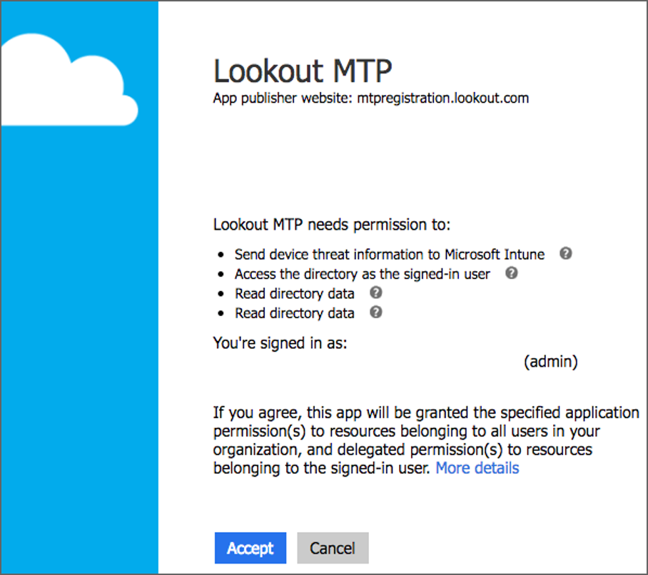 snímek obrazovky s první přihlašovací stránkou konzoly Lookout