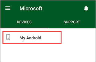Snímek obrazovky Portál společnosti aplikace se zvýrazněným zařízením s názvem Můj Android