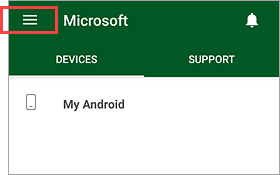 Snímek obrazovky Portál společnosti aplikace se zvýrazněním tlačítka nabídky