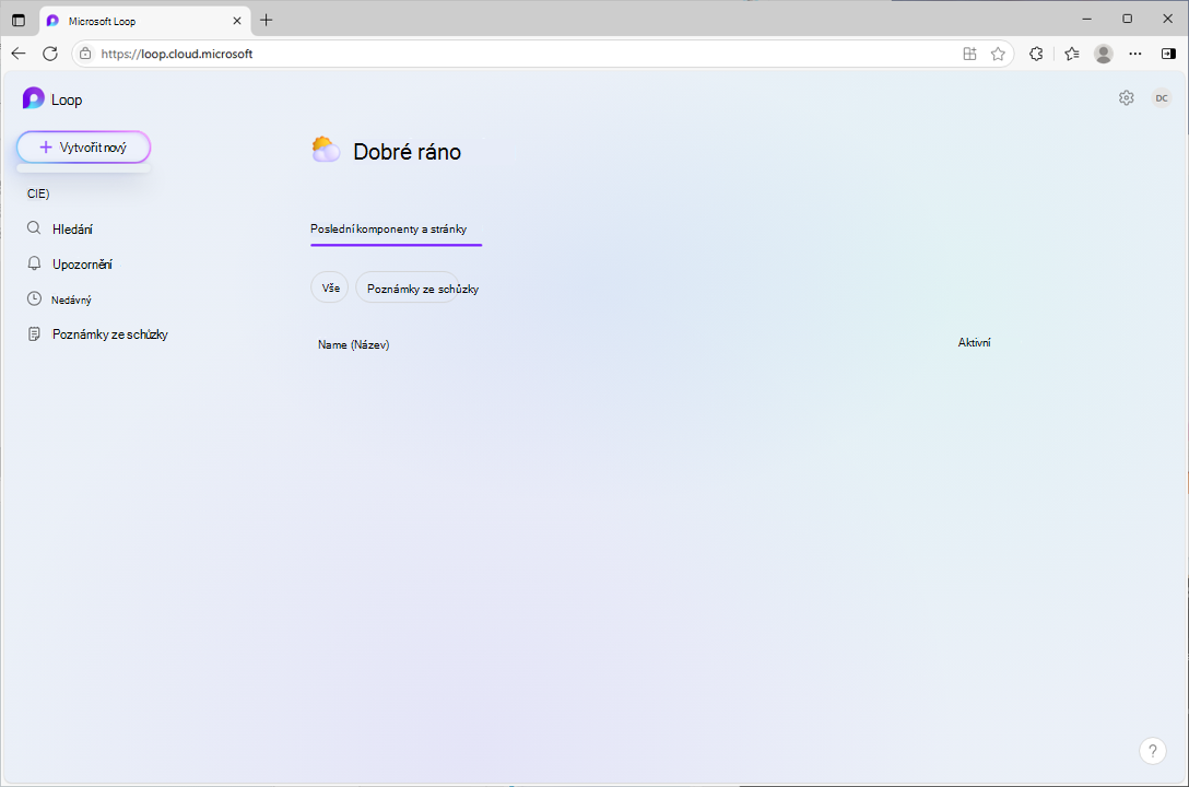 Snímek obrazovky zobrazující kliknutí na nabídku Vytvořit Loop aplikace s vypnutým vytvářením pracovního prostoru správcem