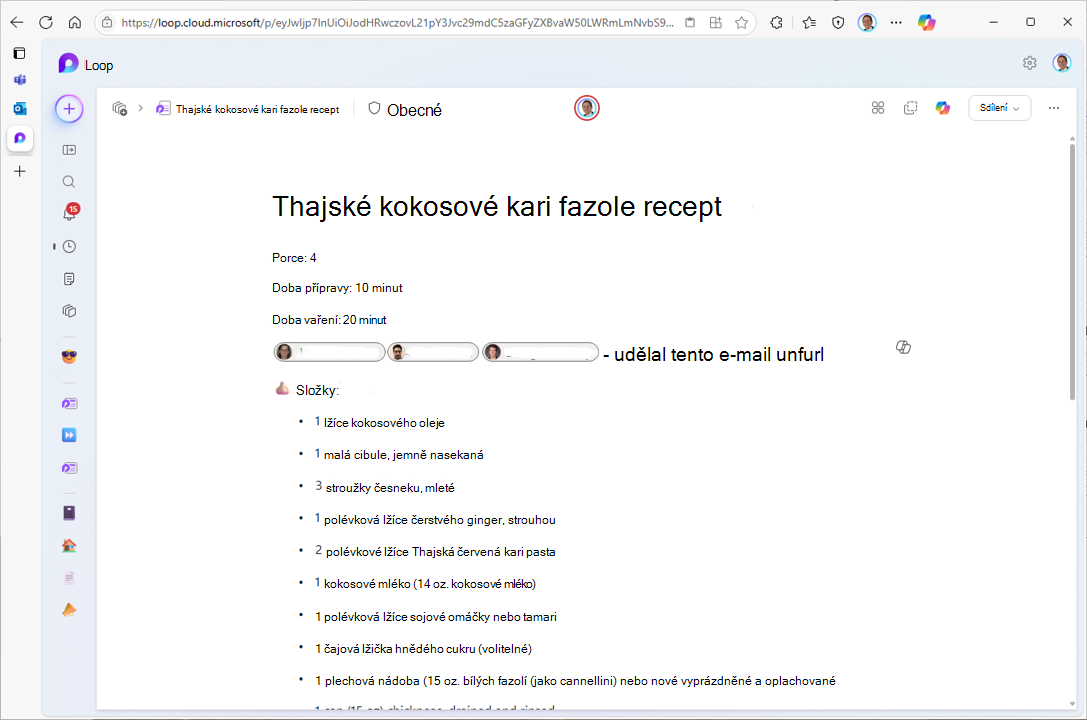 Snímek obrazovky znázorňující editor a prohlížeč komponent Loop pro komponentu Loop