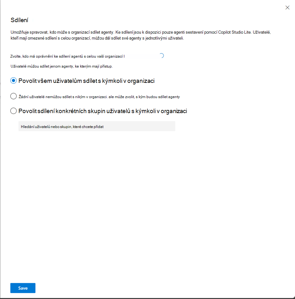 Snímek obrazovky se sdílenými nastaveními