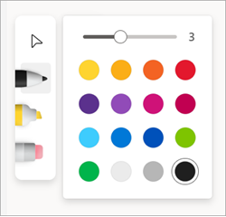 Snímek obrazovky s možnostmi barev pro nástroje pro poznámky