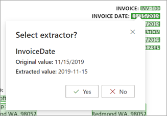 Snímek obrazovky s polem Vybrat extraktor na stránce s podrobnostmi o extraktoru