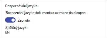 Snímek obrazovky s částí Rozpoznávání jazyka na panelu Extraktory