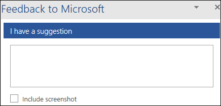 Snímek obrazovky: Textové pole pro zadání návrhu zpětné vazby pro Microsoft