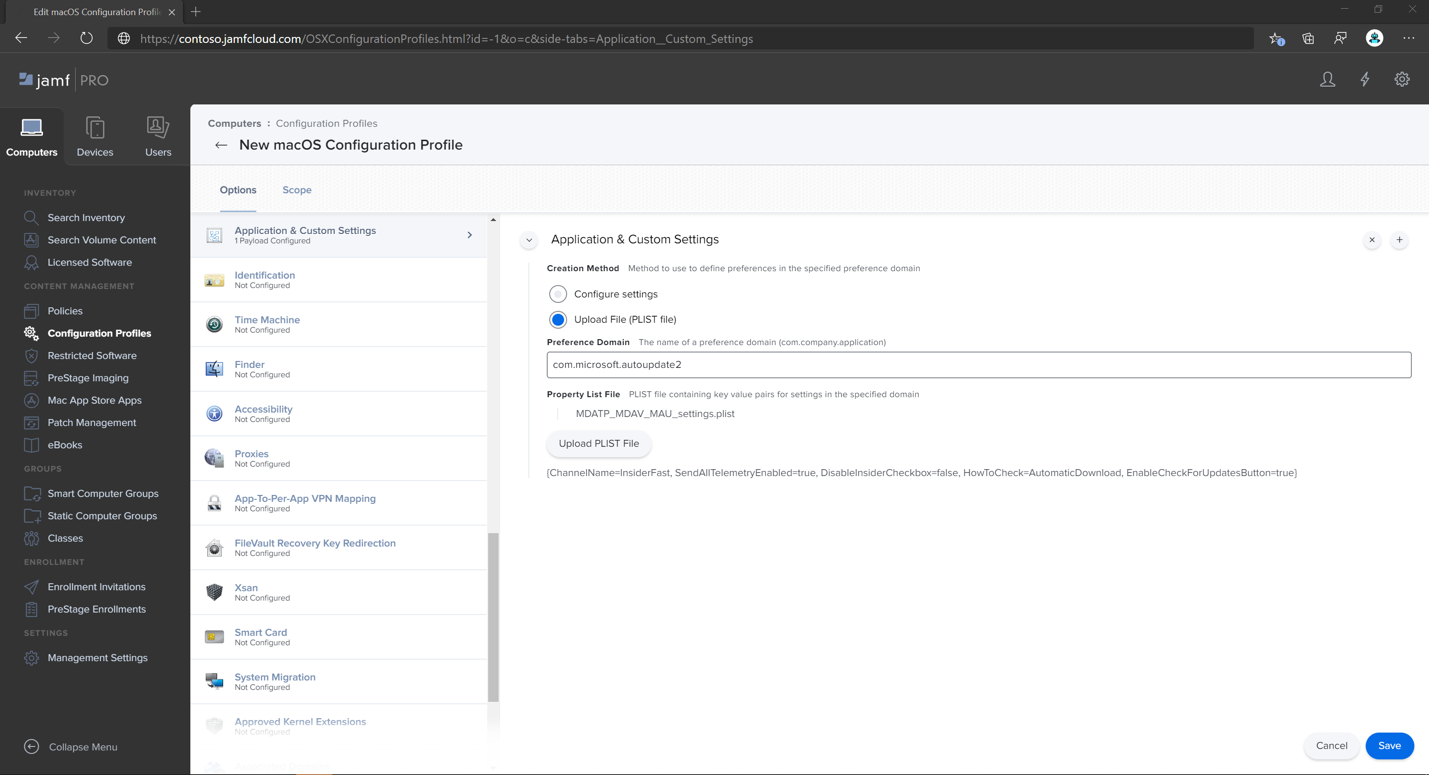Stránka zobrazující možnost uložení souboru týkající se nastavení konfigurace.