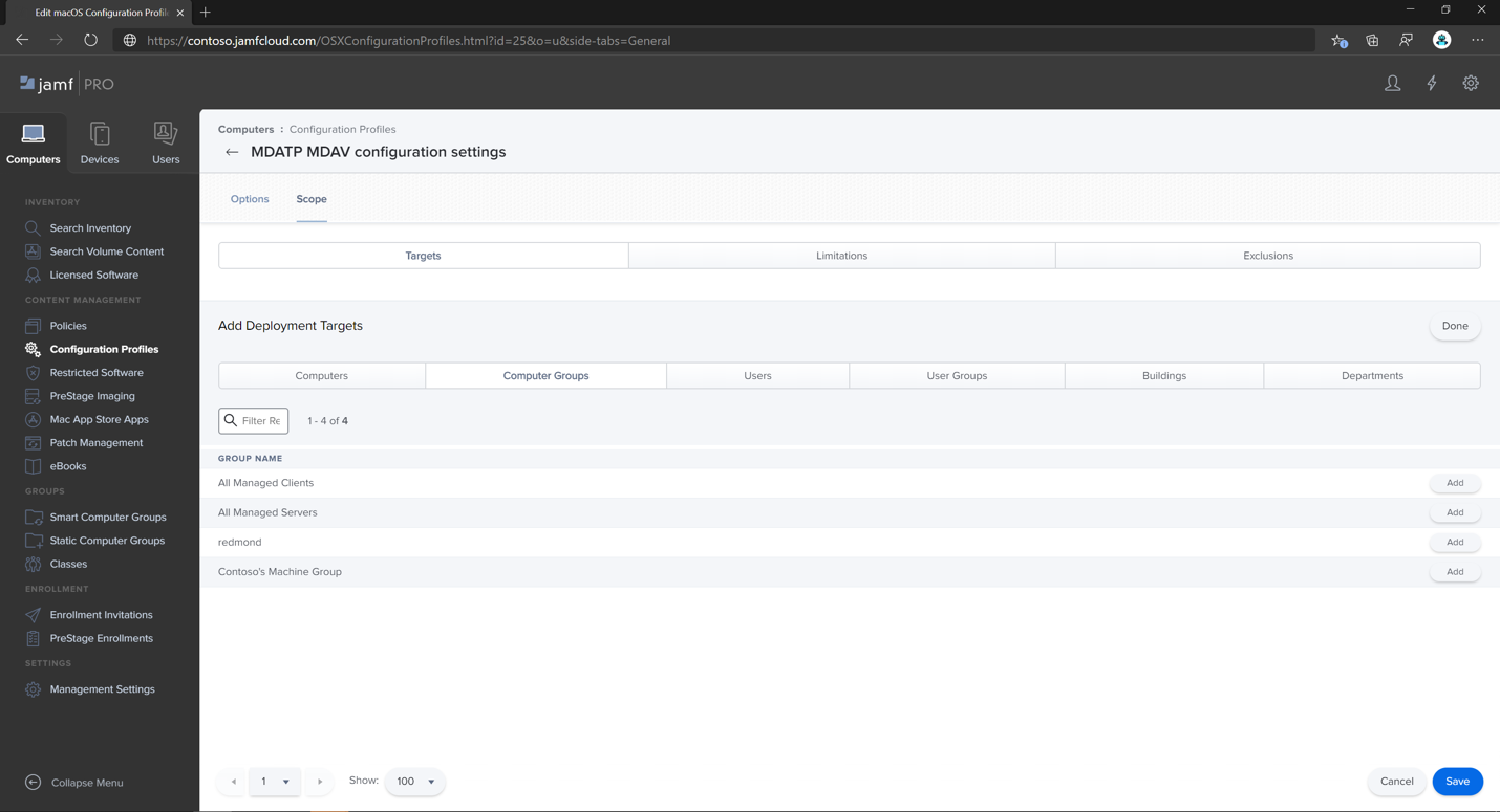 Obor konfiguračního profilu.