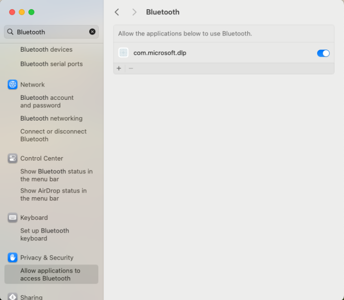 Snímek obrazovky s kontrolou přístupu Přes Bluetooth