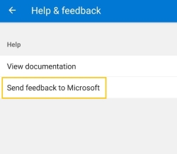 Vyberte Odeslat zpětnou vazbu do Microsoftu.