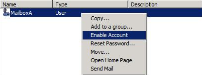 Snímek obrazovky s postupem povolení účtu ve službě Active Directory
