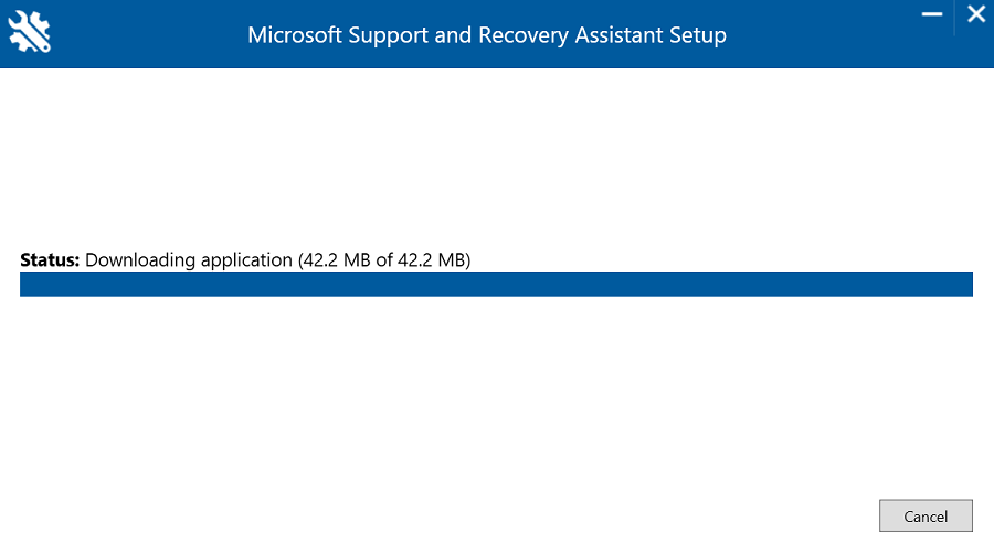 průběh instalace nástroje podpora Microsoftu a nástroje Recovery Assistant.