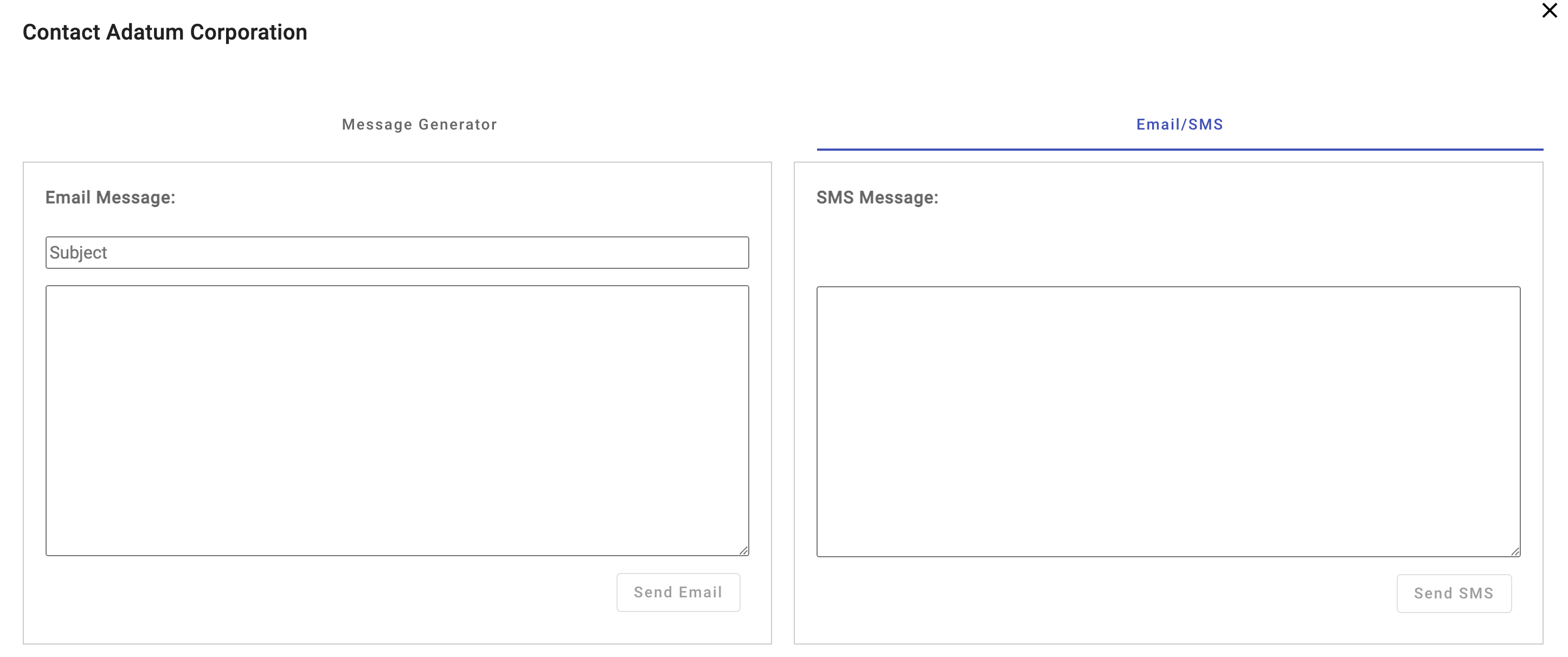 Email/SMS – dialogové okno Zákazník.
