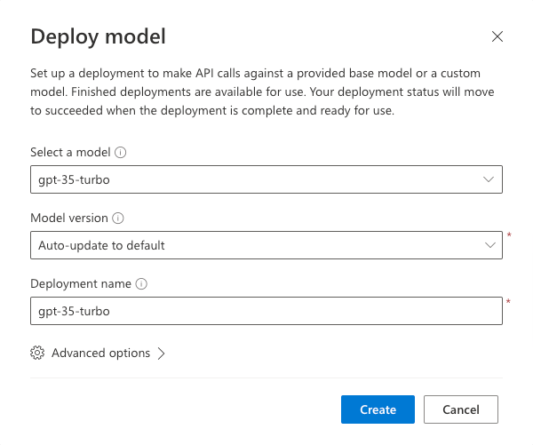 Azure OpenAI – vytvoření modelu – nasazení