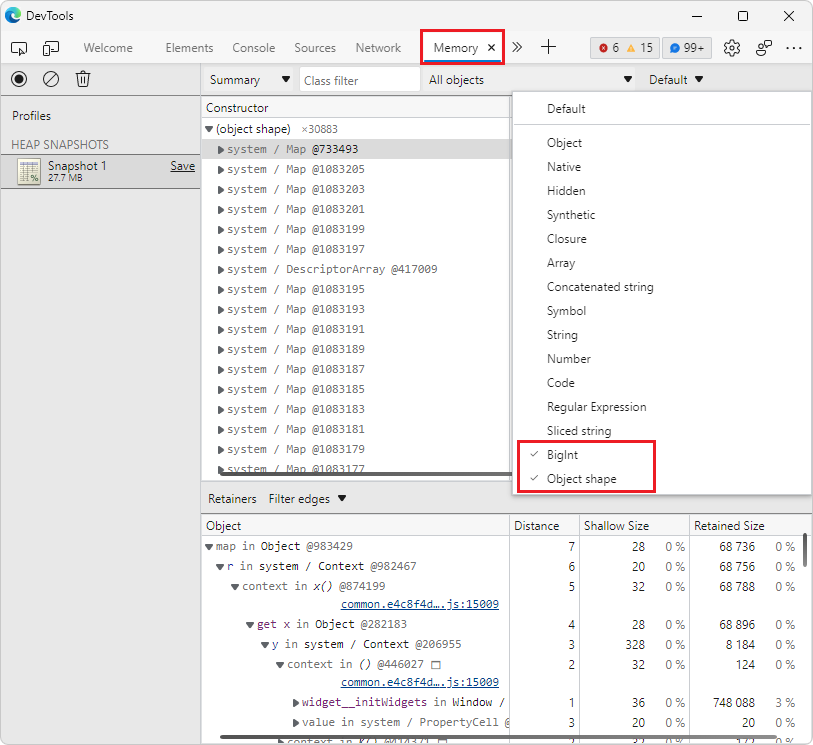 BigInt and Object Shape memory node types