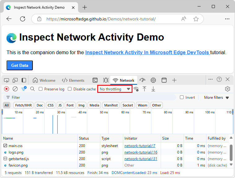 The Throttling dropdown list