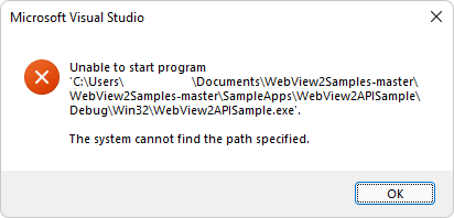 dialog: Unable to start program: Cannot find the path specified