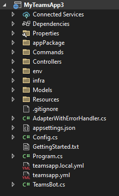 Screenshot shows the scenario based Solution Explorer teams toolkit.