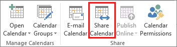 Snímek obrazovky, který ukazuje vybranou kartu Sdílení kalendáře.