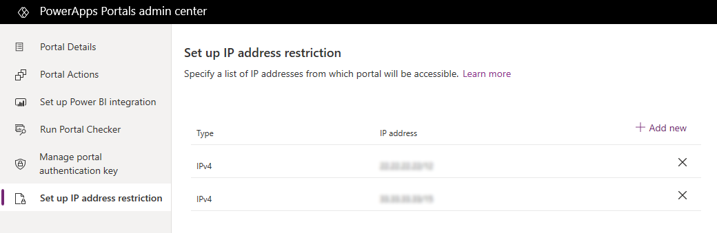Nastavení omezení IP adres.